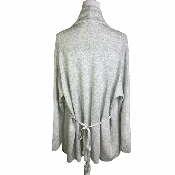 VINCE Gray Cashmere Wool Waist Tie Shawl Collar Cardigan Sweater Womens L New